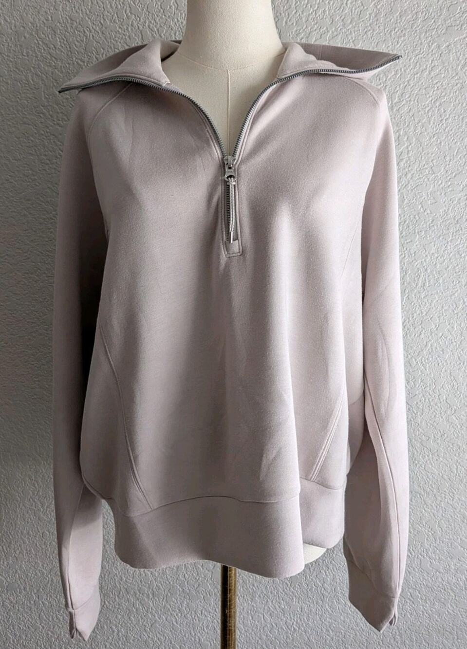 SPANX AirEssentials Half Zip Sweatshirt Light Gray Beige Large Athleisure